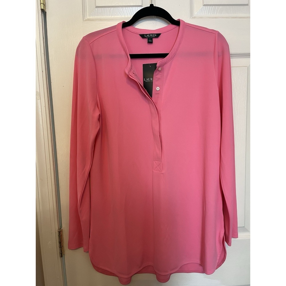 Lauren Ralph Lauren Pink Long Sleeve Henley Tee